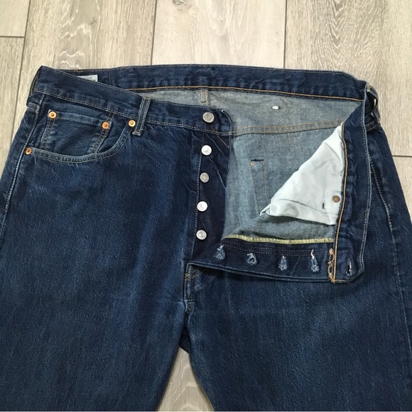 Levis 501 Jeans W38 L32 Blue Straight Button Fly Denim - Picture 5 of 11